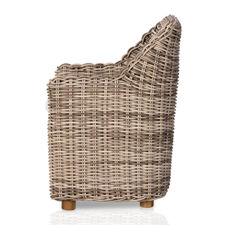 Chunky Sand Woven Outdoor Dining Armchair with Ivory Cushion