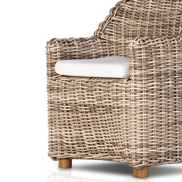 Chunky Sand Woven Outdoor Dining Armchair with Ivory Cushion