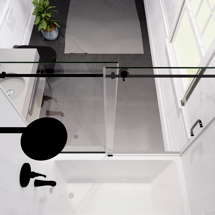 Raymore Matte Black Frameless Sliding Tub Door with Tsunami Guard