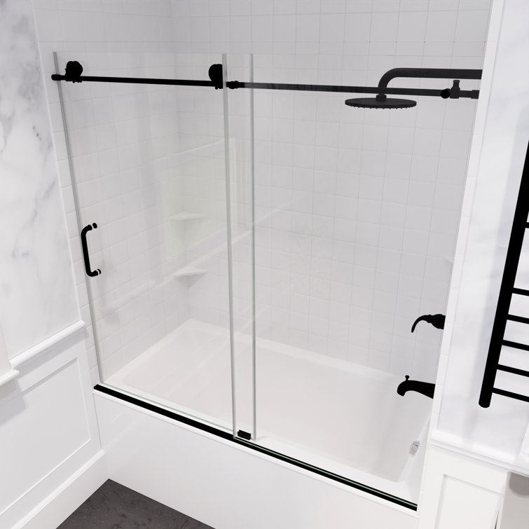 Raymore Matte Black Frameless Sliding Tub Door with Tsunami Guard