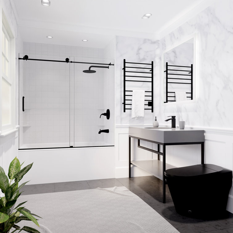 Raymore Matte Black Frameless Sliding Tub Door with Tsunami Guard