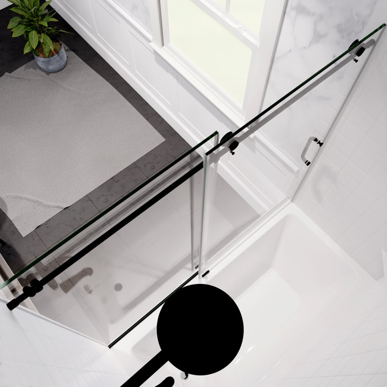 Raymore Matte Black Frameless Sliding Tub Door with Tsunami Guard