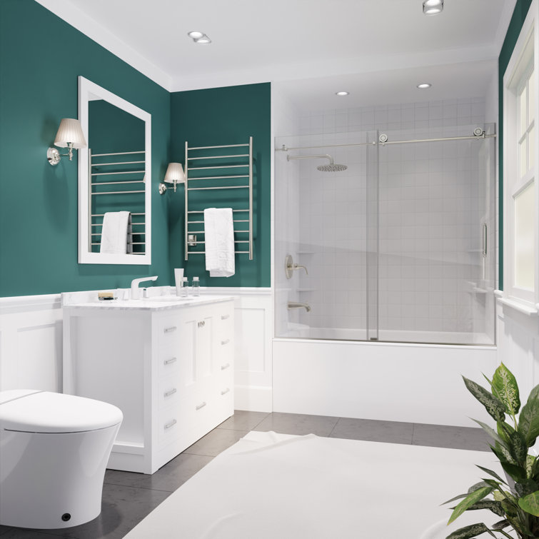 Raymore Brushed Nickel Frameless Sliding Tub Door with Tsunami Guard