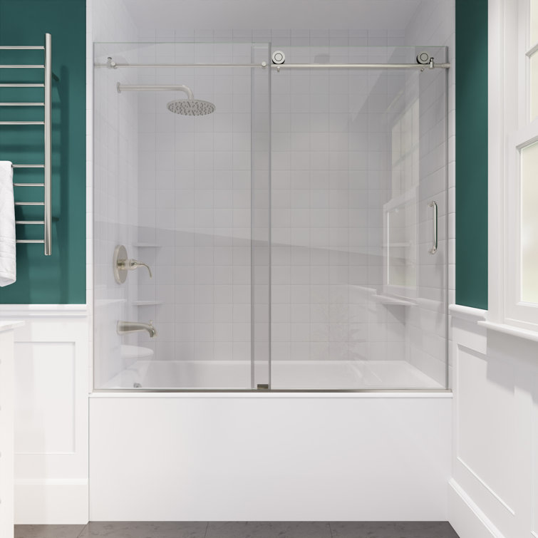 Raymore Brushed Nickel Frameless Sliding Tub Door with Tsunami Guard