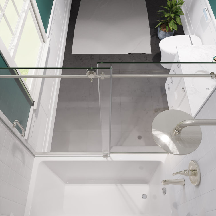 Raymore Brushed Nickel Frameless Sliding Tub Door with Tsunami Guard
