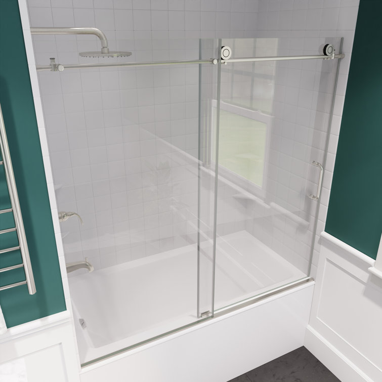 Raymore Brushed Nickel Frameless Sliding Tub Door with Tsunami Guard