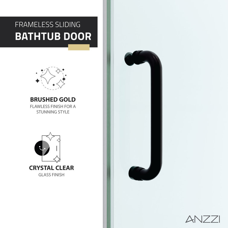 Raymore Matte Black Frameless Sliding Tub Door with Tsunami Guard