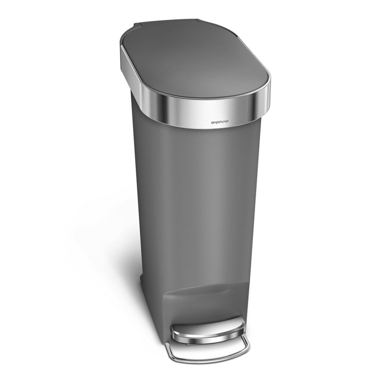 Gray Plastic Slim Kitchen Step Trash Can with Pedal