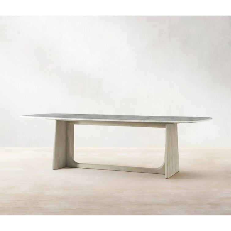 Repose Grey Oak Rectangular Dining Table with Arabescato Marble Top