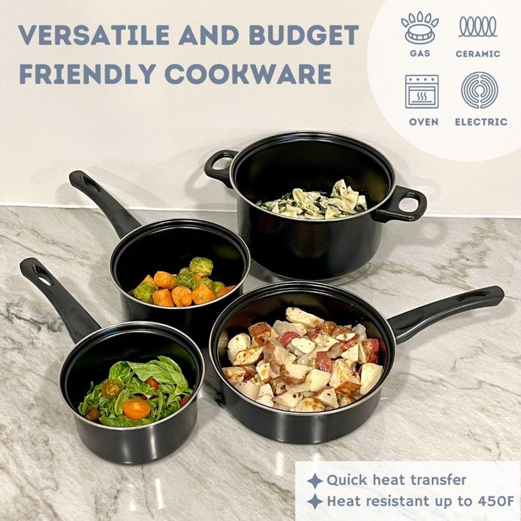 Sleek 7-Piece Black Carbon Steel Non-Stick Cookware Set