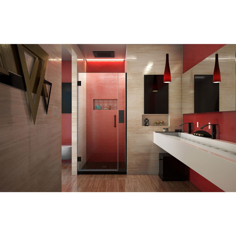 Unidoor Plus 36" Frameless Clear Glass Shower Door in Satin Black