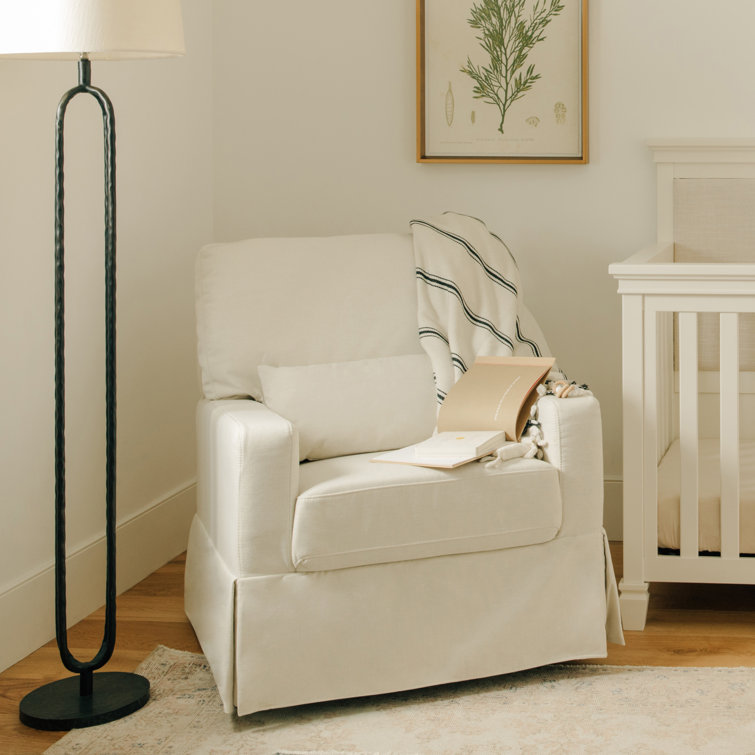 Cream Eco-Weave Swivel Glider Chair with Wood Base