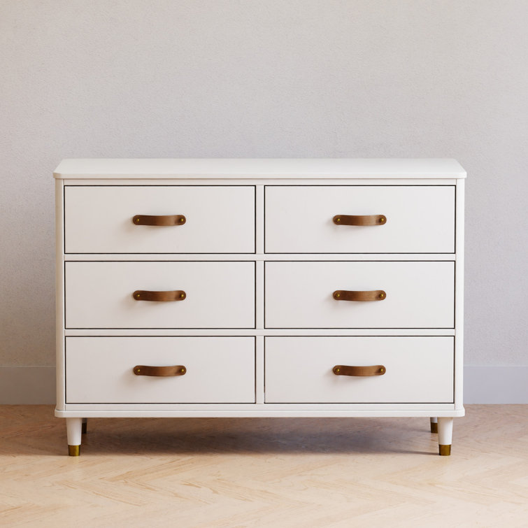 Warm White Tanner Classic 6-Drawer Dresser with Leather Handles