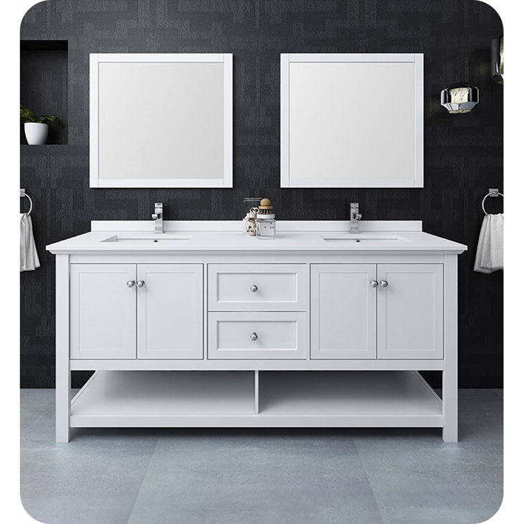 Manchester 72" White Solid Wood Double Sink Freestanding Vanity Base