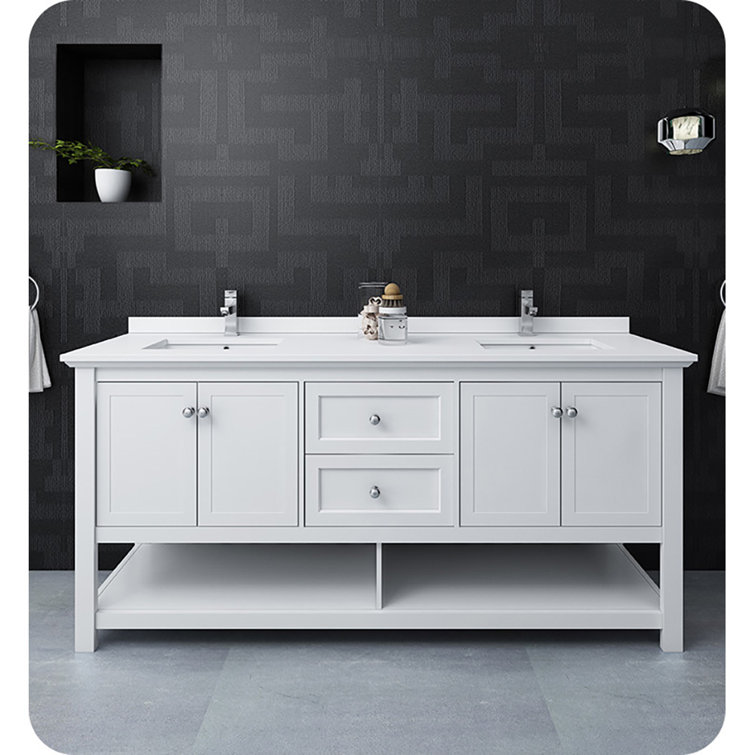 Manchester 72" White Solid Wood Double Sink Freestanding Vanity Base