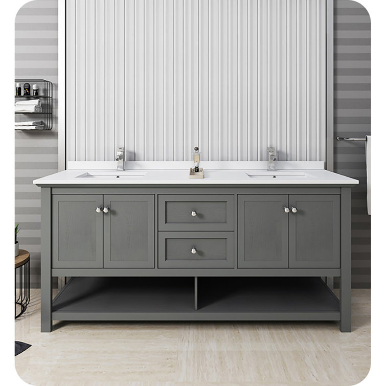 Gray Solid Wood and MDF Freestanding Double Sink Bathroom Vanity