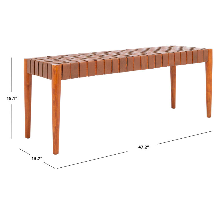 Amalia 47'' Cognac Leather and Dark Brown Mindi Wood Bench