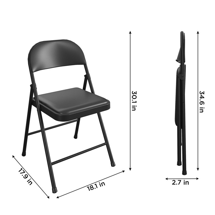 Black Vinyl Armless Folding Chair with Metal Frame, 4-Pack