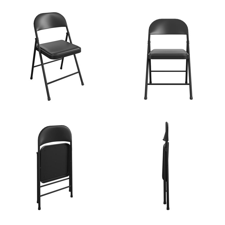 Black Vinyl Armless Folding Chair with Metal Frame, 4-Pack