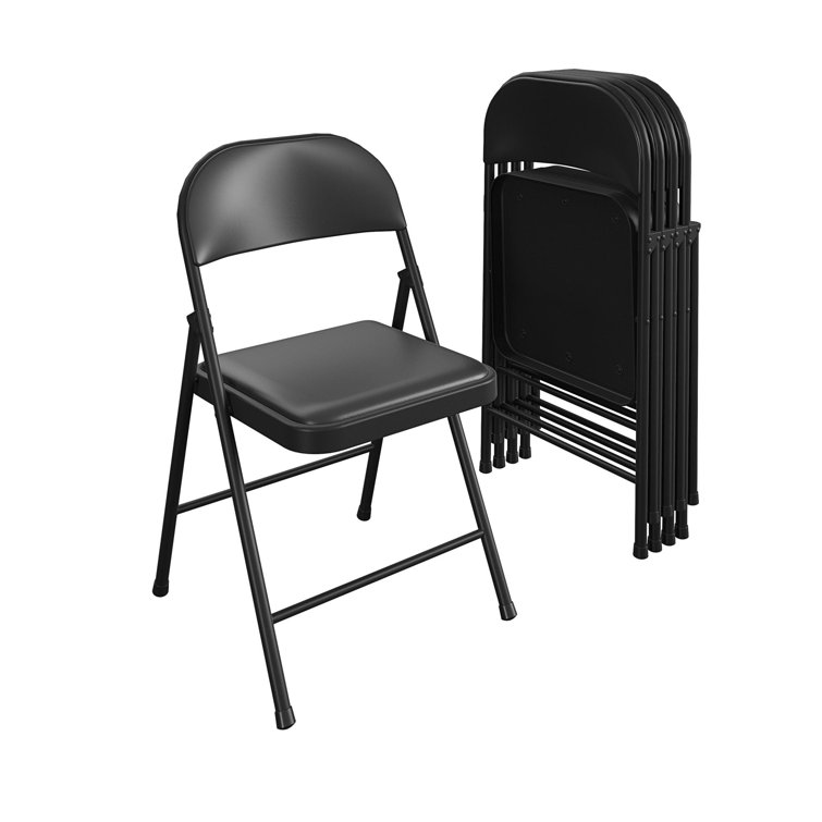 Black Vinyl Armless Folding Chair with Metal Frame, 4-Pack