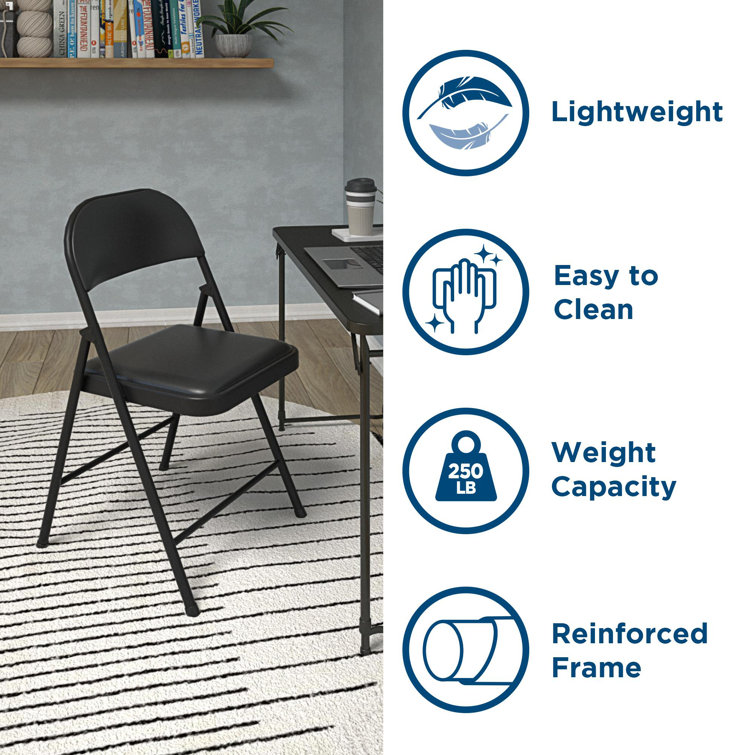 Black Vinyl Armless Folding Chair with Metal Frame, 4-Pack