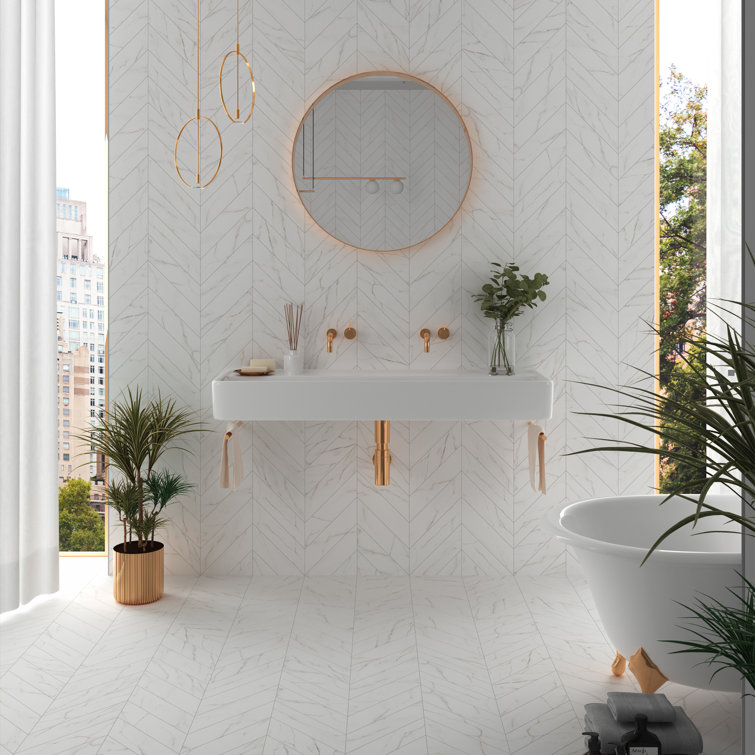 Elegance White Chevron Matte Porcelain Floor and Wall Tile
