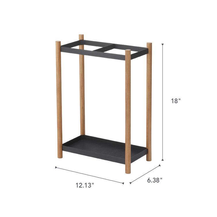 Black and Wood Space-Saving Umbrella Stand