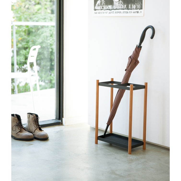 Black and Wood Space-Saving Umbrella Stand