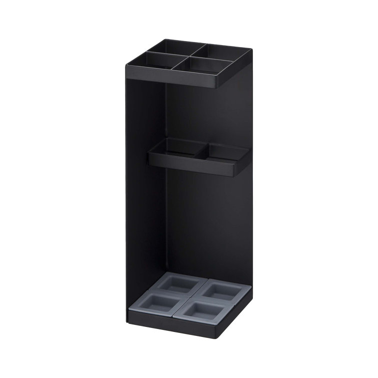 Black Metal Compact Umbrella Stand with Adjustable Trays