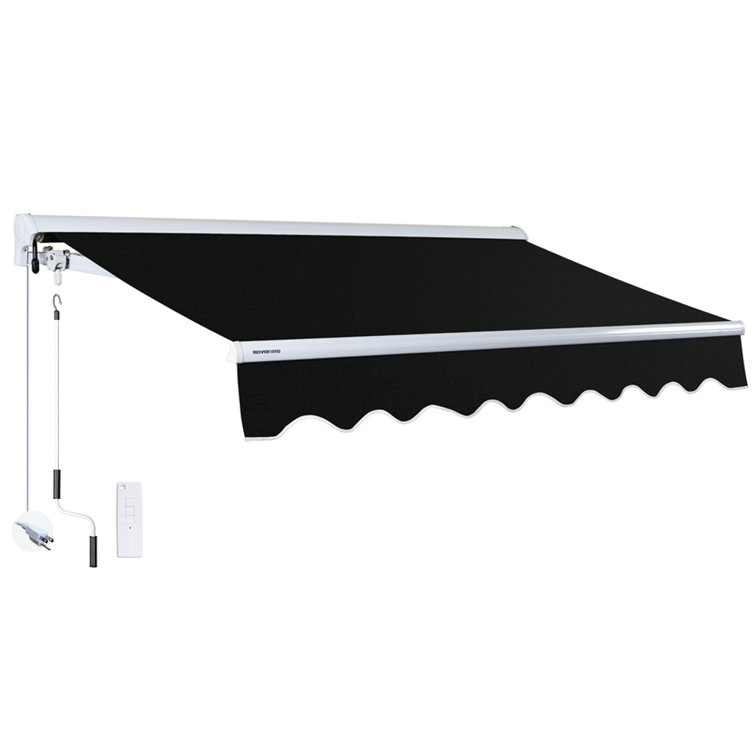 Black 12' x 10' Motorized Retractable Patio Awning with Acrylic Fabric