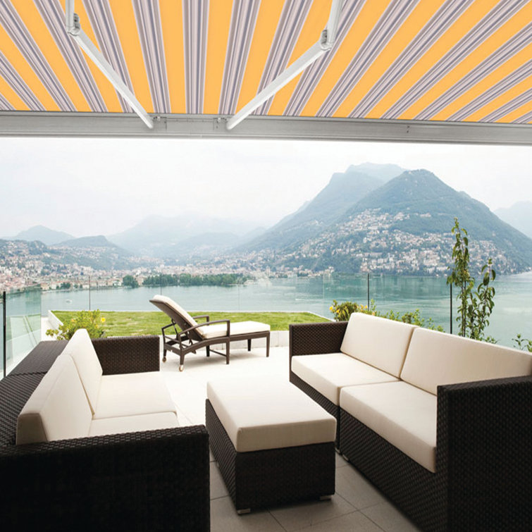 Sunny Yellow Striped Electric Retractable Patio Awning, 10 ft x 8 ft
