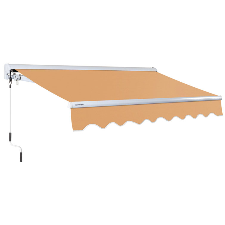 Khaki 12' x 10' Retractable Patio Awning with Aluminum Frame