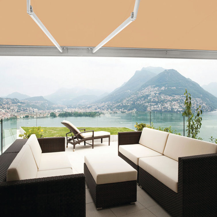 Khaki 12' x 10' Retractable Patio Awning with Aluminum Frame