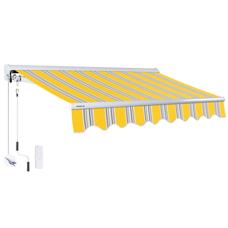 Sunny Yellow Striped Electric Retractable Patio Awning, 10 ft x 8 ft