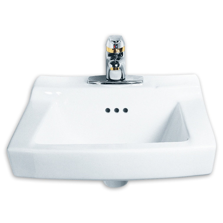 White Ceramic Wall-Mounted Rectangular Bathroom Sink