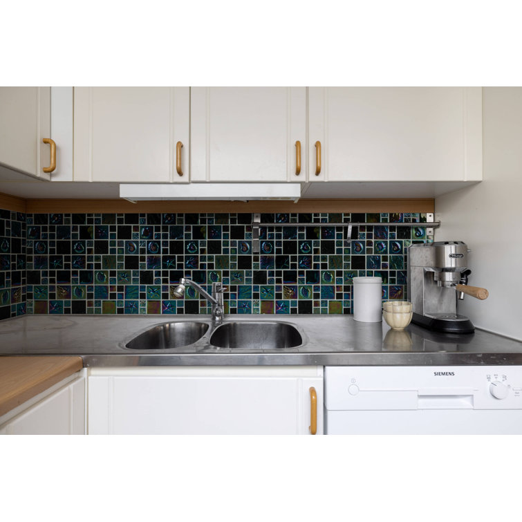 Midnight Mere Iridescent Glass Mosaic Wall Tile, 12-in x 12-in