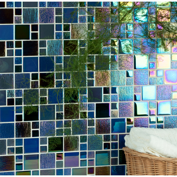 Deep Bayou Iridescent Glass Mosaic Wall Tile, 12-in x 12-in