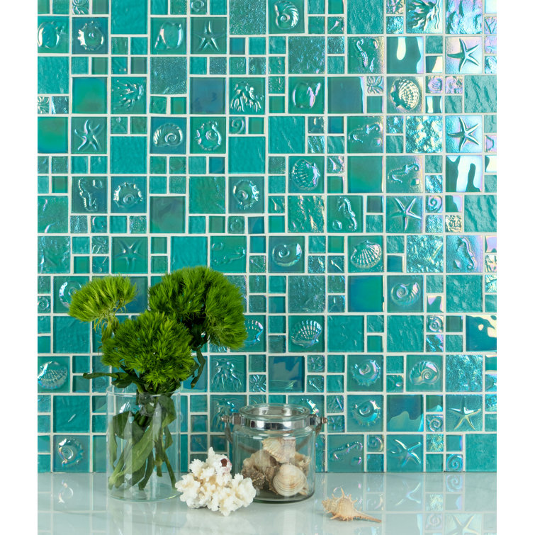 Caribbean Spring Teal Iridescent Glass Mosaic Wall Tile