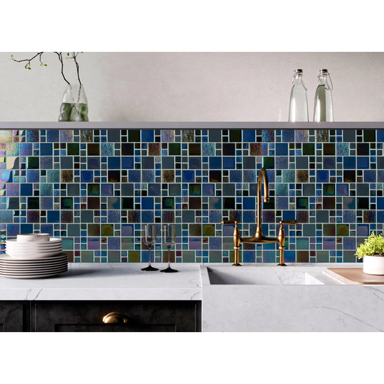 Deep Bayou Iridescent Glass Mosaic Wall Tile, 12-in x 12-in