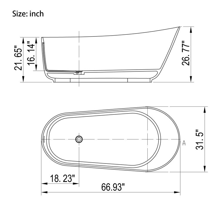 67'' Matte White Solid Surface Freestanding Soaking Bathtub