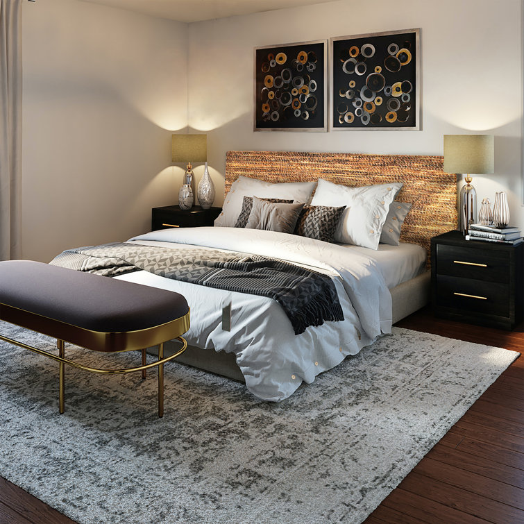 Queen Mahogany and Water Hyacinth Woven Headboard