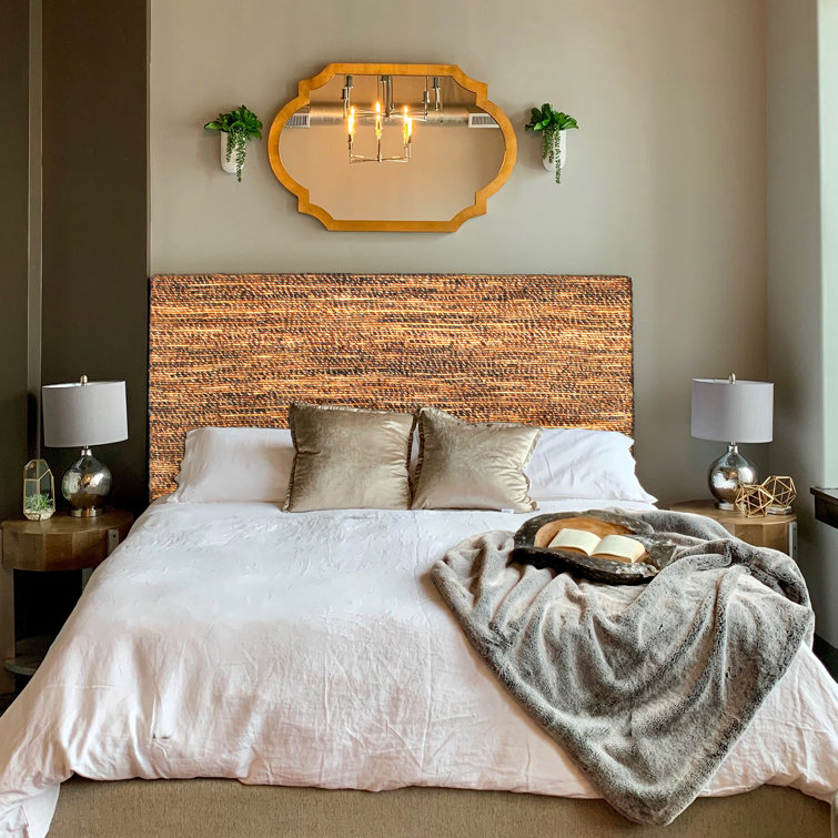 Queen Mahogany and Water Hyacinth Woven Headboard