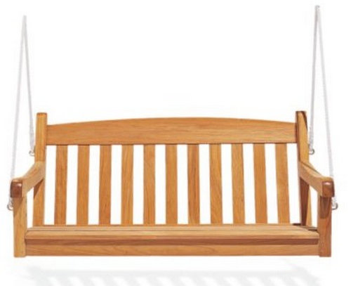 Teak Wood Hanging Porch Swing with Sunbrella Cushion
