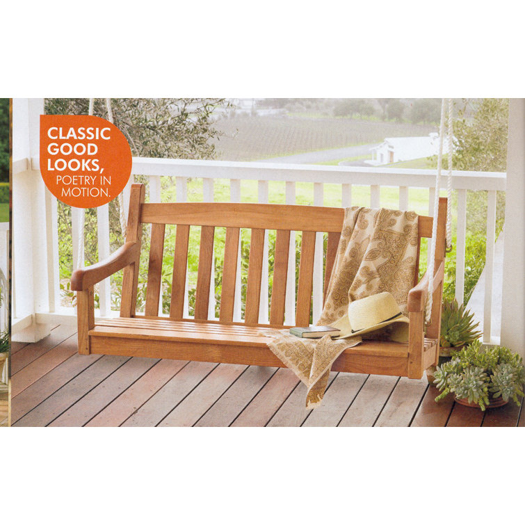 Teak Wood Hanging Porch Swing with Sunbrella Cushion
