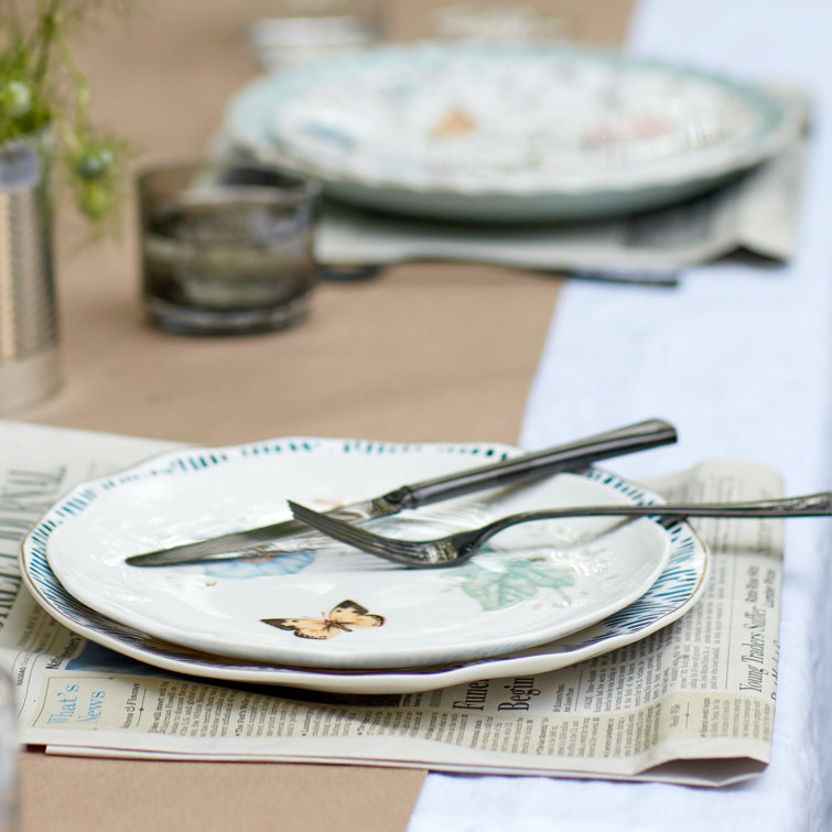 Butterfly Meadow 18-Piece White Porcelain Dinnerware Set with Floral Graphics