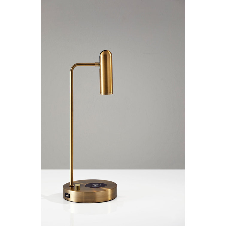 AdessoCharge 17" Antique Brass LED Desk Lamp with Wireless Charging