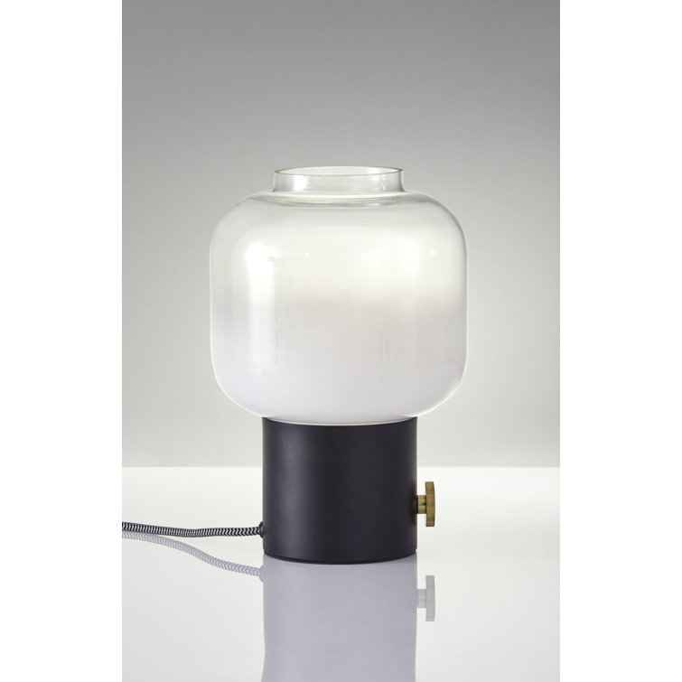 12'' Black and White Glass Table Lamp with Brass Knob