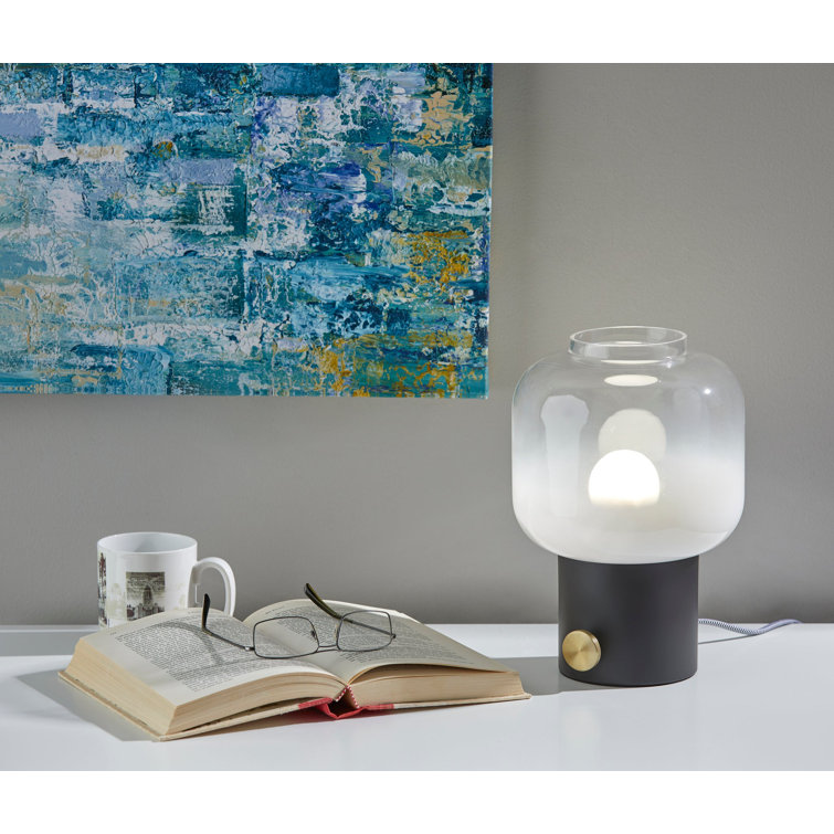 12'' Black and White Glass Table Lamp with Brass Knob