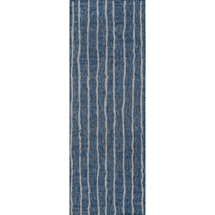 Blue Geometric Flat Woven Synthetic Runner Rug 2' x 6'