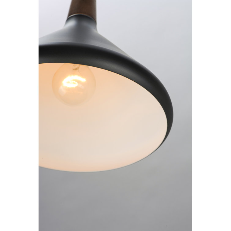 Walnut and Black Metal Cone Pendant Light with Adjustable Cord